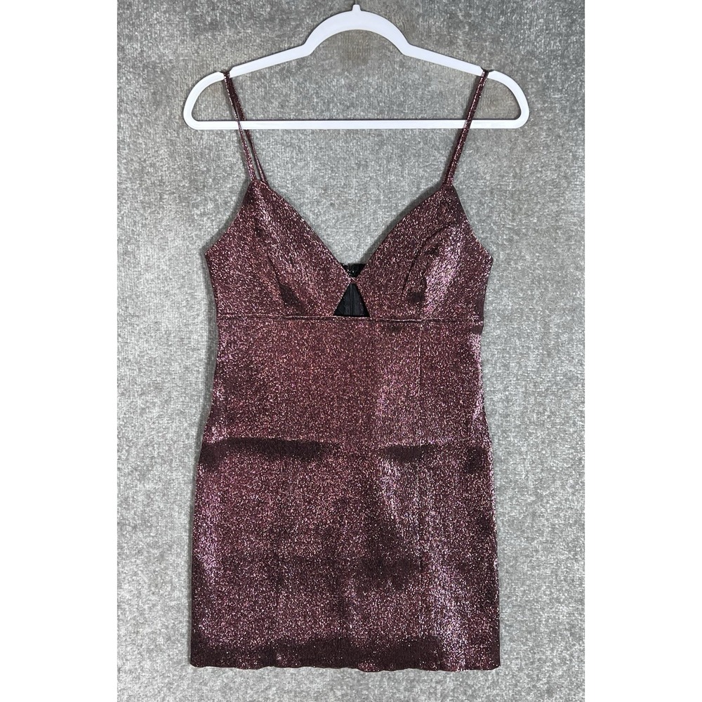 H&M Babydoll Mini Dress Womens Size M Pink Mauve Metallic Sparkle Sleeveless New
